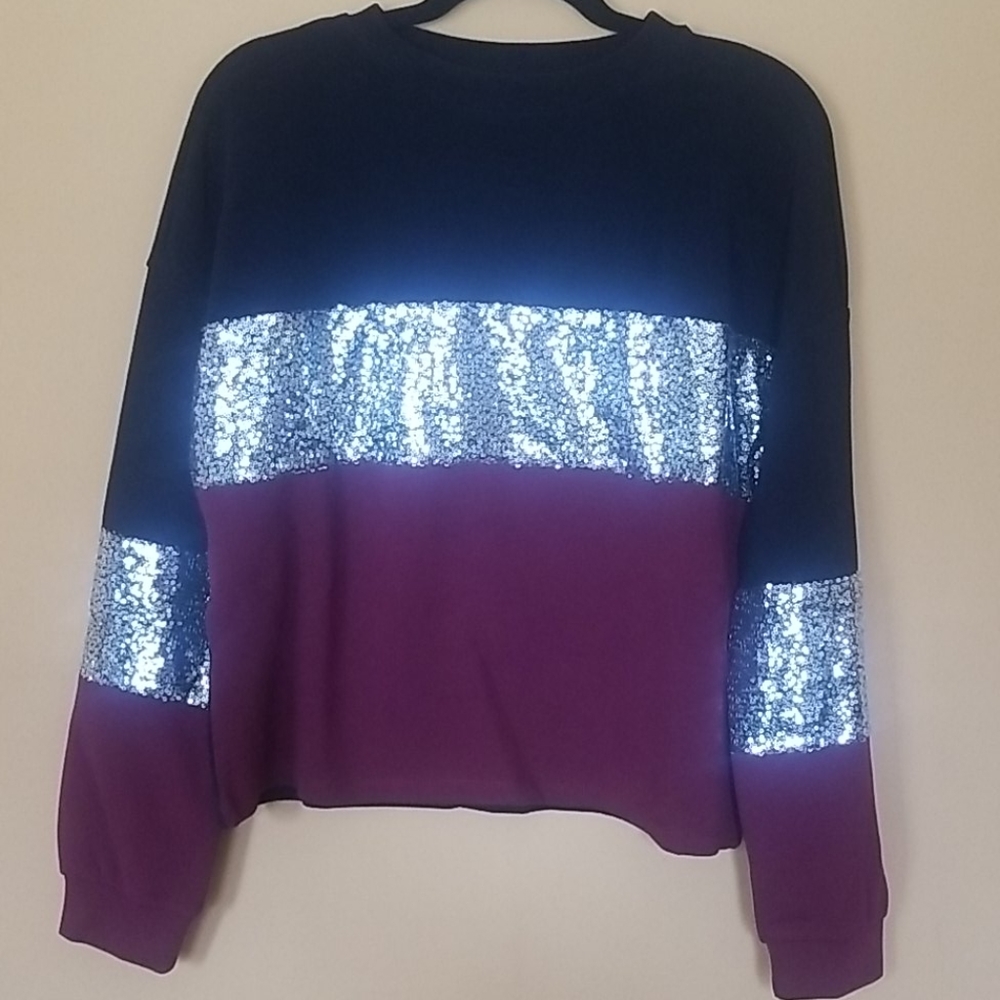 Sequin Panel Colorblock Pullover -M - image 1